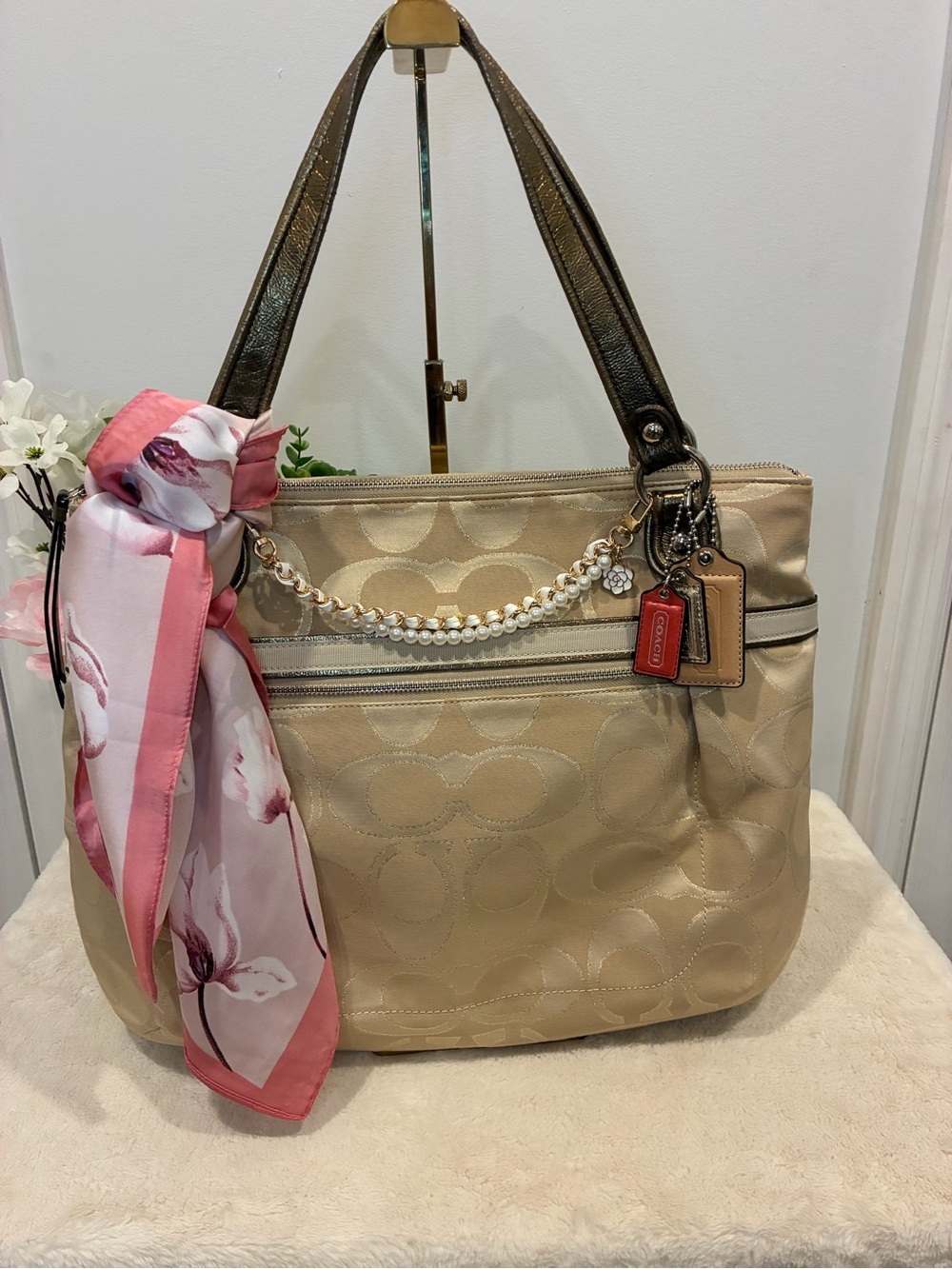 Coach Poppy Signature Metallic Glam Tote